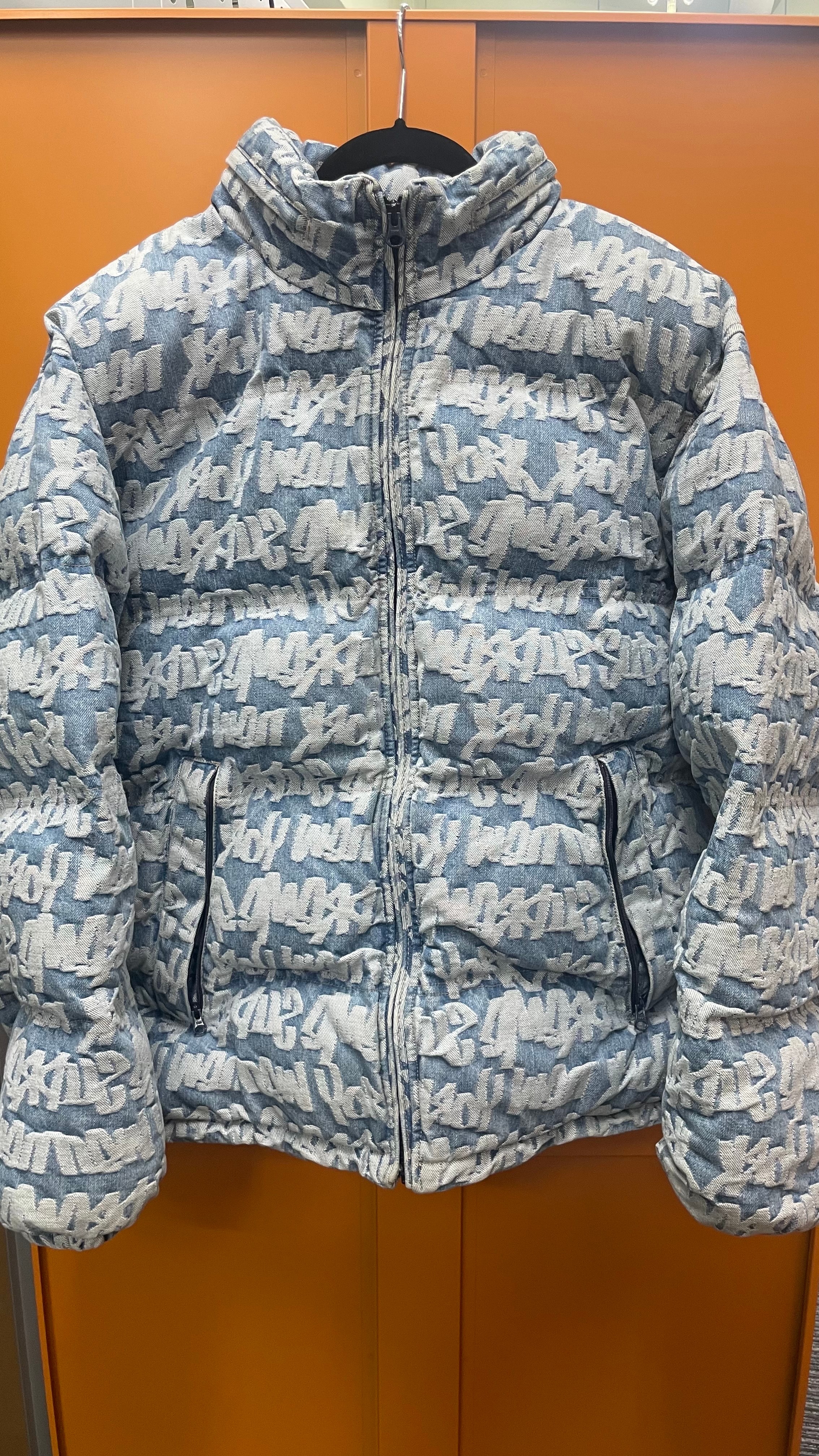 Supreme Fat Tip Jacquard Denim Puffer Jacket "Blue"