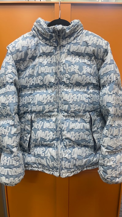 Supreme Fat Tip Jacquard Denim Puffer Jacket "Blue"