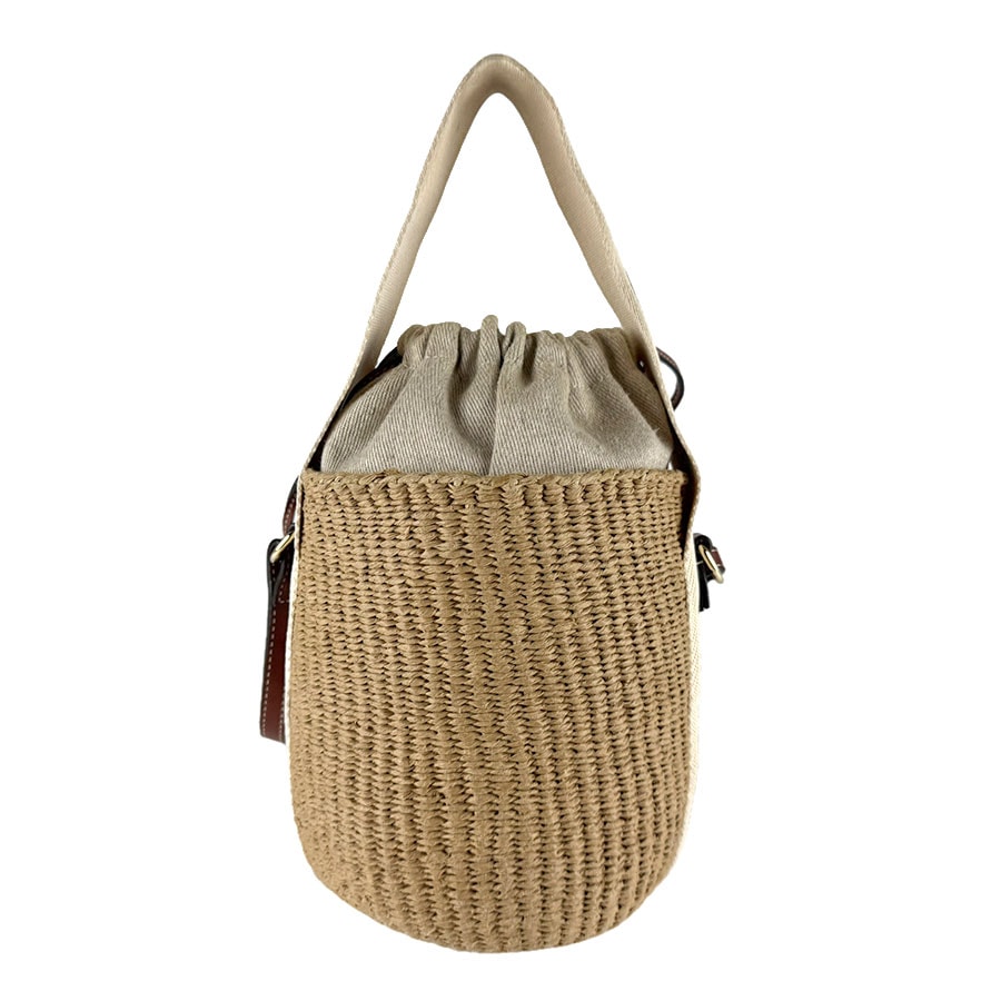 クロエ Chloe ハンドバッグ ショルダーバッグ ウッディ スモール バスケット キャンバス/天然繊維 ベージュ レディース【中古】 z9268