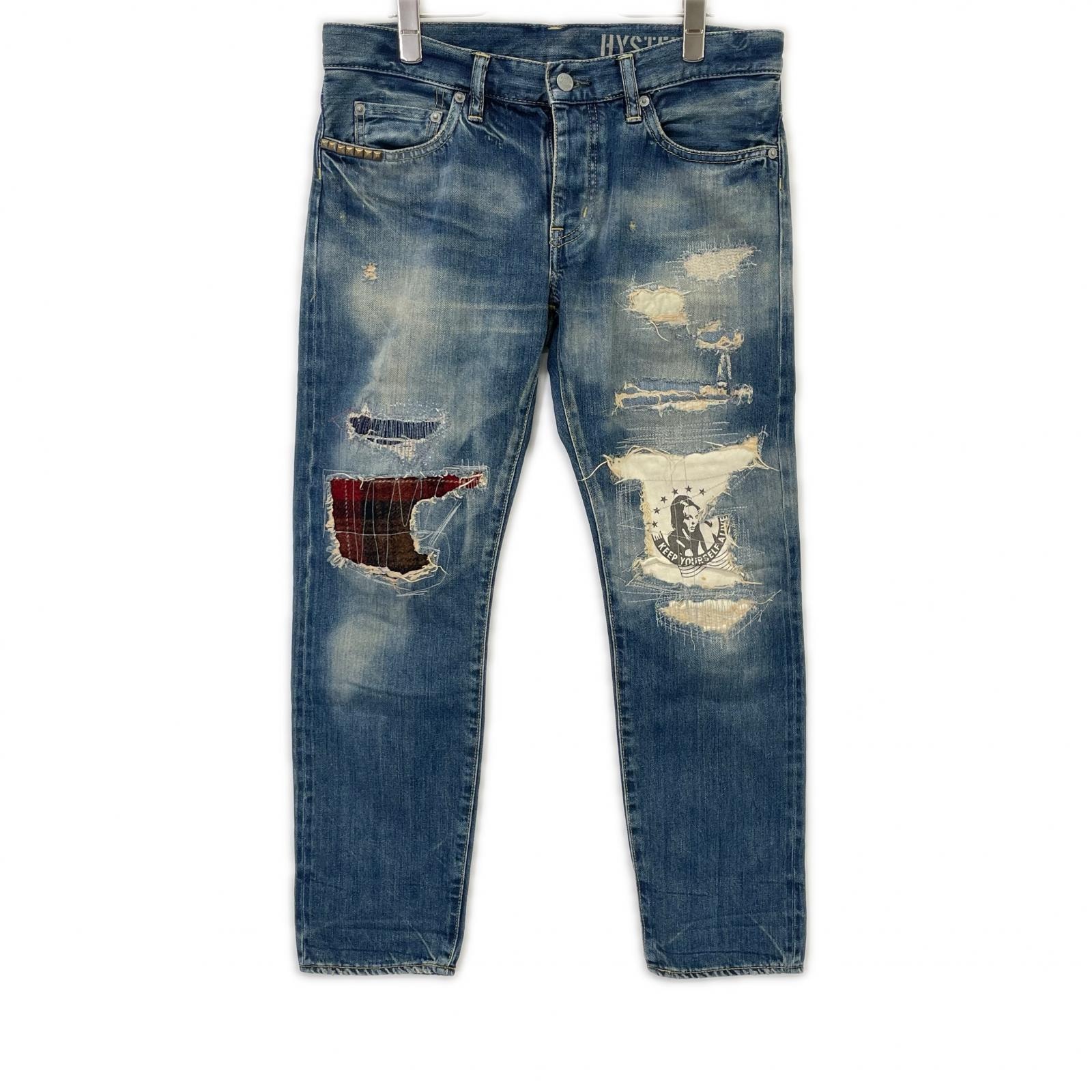 ヒステリックグラマー 0143AP07 クラッシュ加工 スリム デニムパンツ M