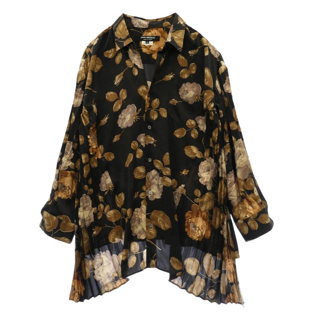 JUNYA WATANABE COMME des GARCONS ジュンヤワタナベコムデギャルソン JB-B010 AD2018 花柄 サイドプリーツ エステル フラワー プリント シャツ ブラウス ダークブラウン系 ブラウン系 S【中古】