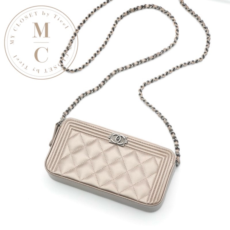 シャネル CHANEL 財布 長財布 ロングウォレット ゴールド シルバー ココマーク ボーイシャネル チェーンウォレット