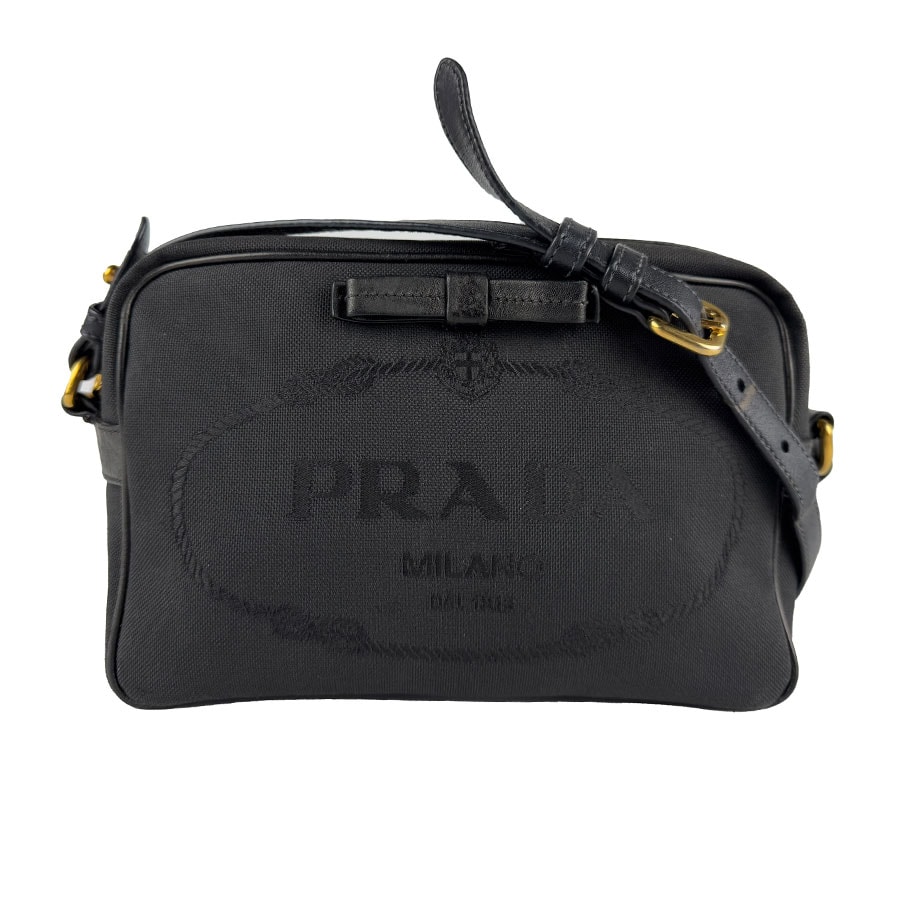プラダ PRADA ショルダーバッグ ロゴジャガード ナイロンキャンバス ブラック レディース【中古】 z7695
