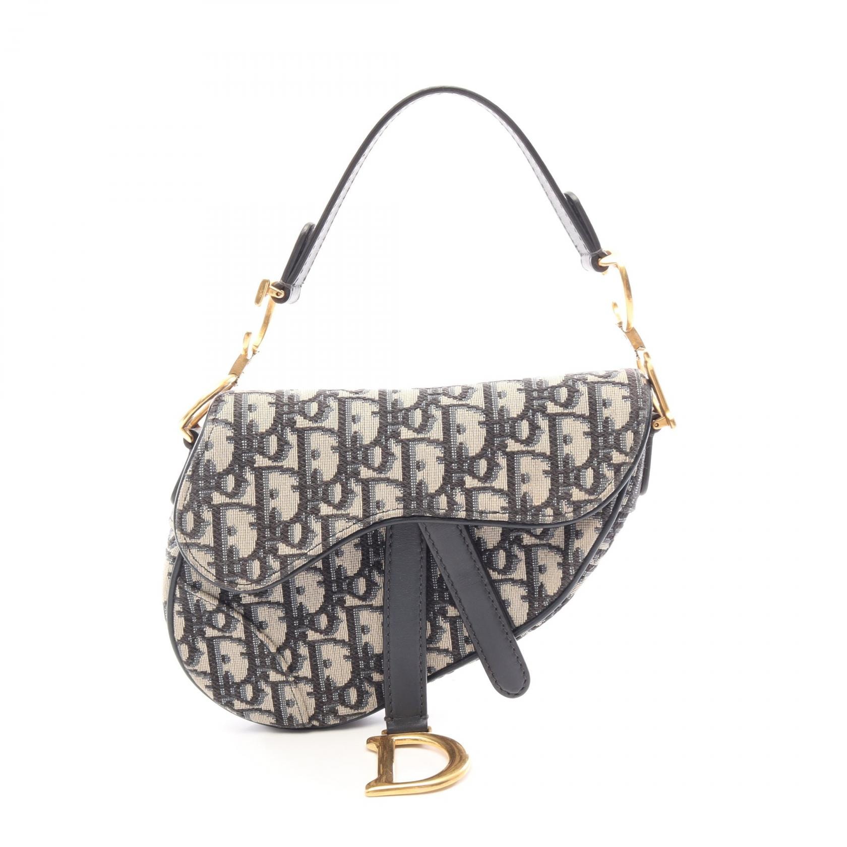 ディオール Dior サドルバッグ ミニ オブリークジャカード ハンドバッグ バッグ ジャガード/レザー レディース ベージュ系 / ネイビー系 【中古】