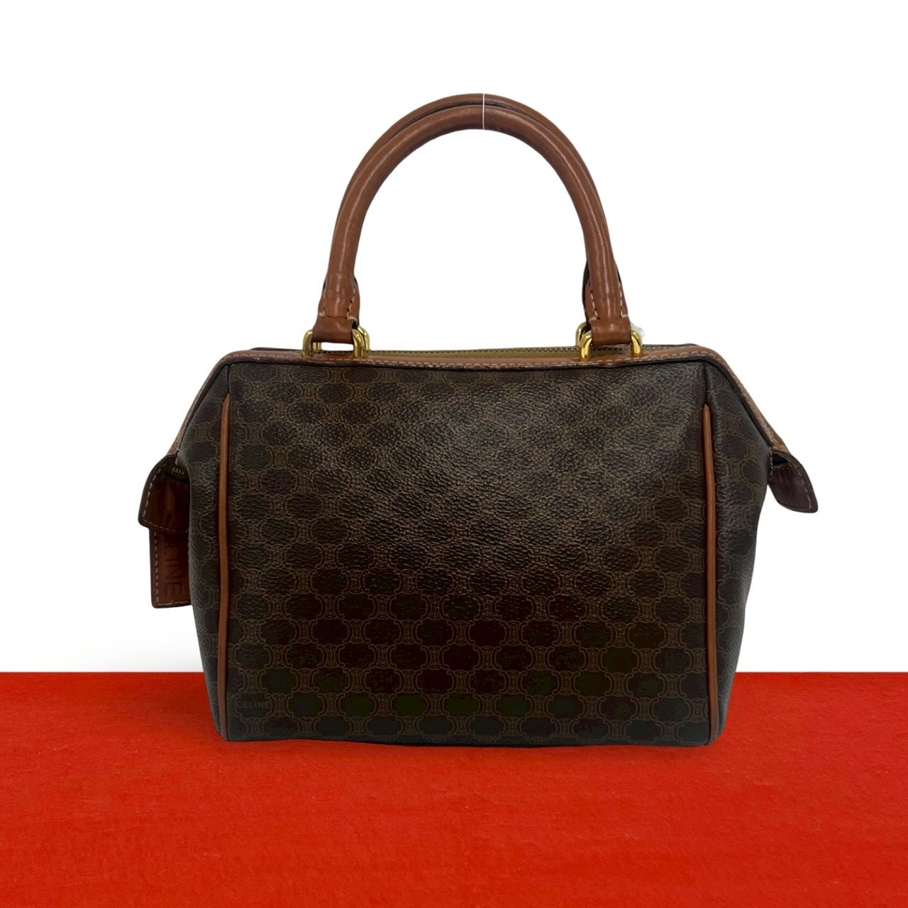 CELINE セリーヌ マカダム ブラゾン 柄 PVC レザー ハンドバッグ ブラウン
 37110
