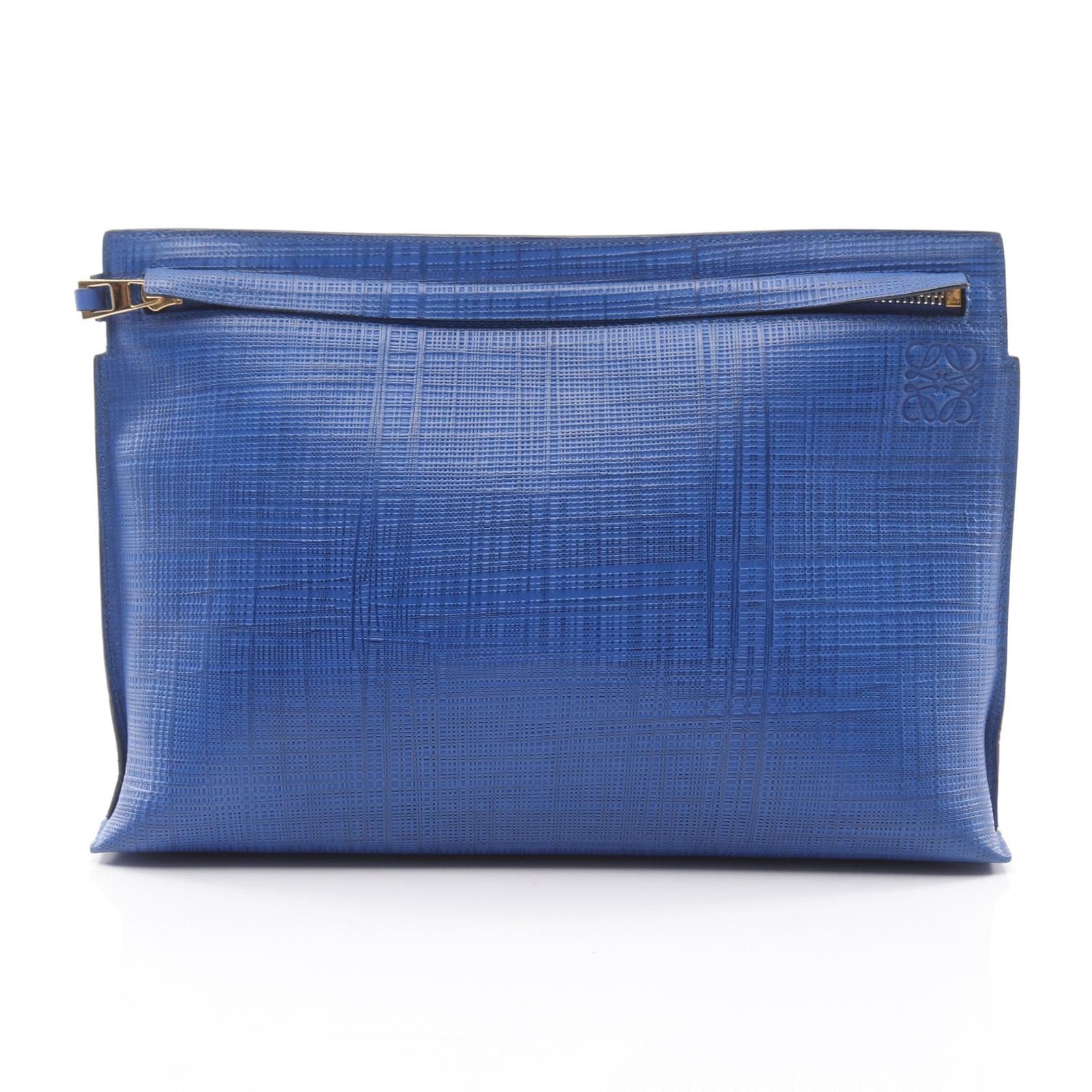 ロエベ LOEWE Tポーチ リネン アナグラム セカンドバッグ クラッチバッグ バッグ レザー レディース ブルー系 【中古】