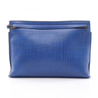 ロエベ LOEWE Tポーチ リネン アナグラム セカンドバッグ クラッチバッグ バッグ レザー レディース ブルー系 【中古】