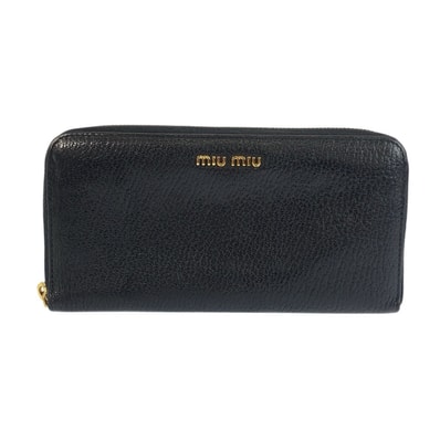 美品 MIUMIU ミュウミュウ ブラック 黒 ゴールド金具 レザー 長財布 ロングウォレット 600044 【中古】