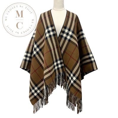 バーバリー BURBERRY アウター ウール ブラウン系 チェック ケープ ポンチョ
