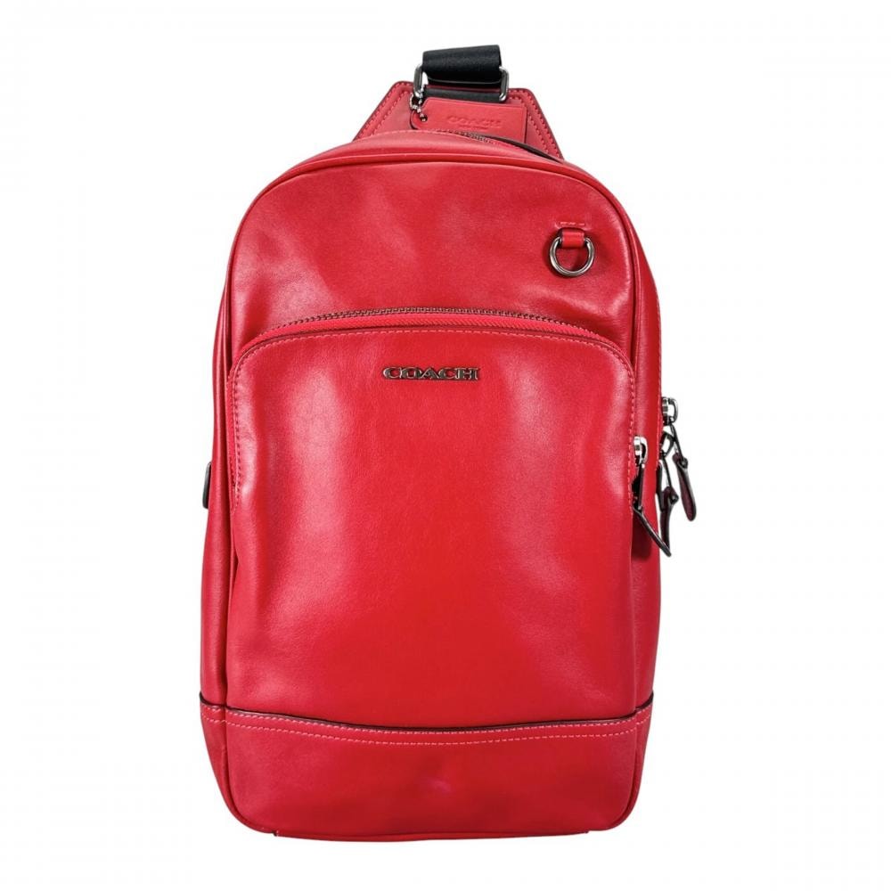 COACH コーチ ショルダーバッグ グラハム ロゴ ボディバッグ 斜め掛け C2931 レザー    レッド 赤 ブラック×シルバー金具 メンズ【中古品】