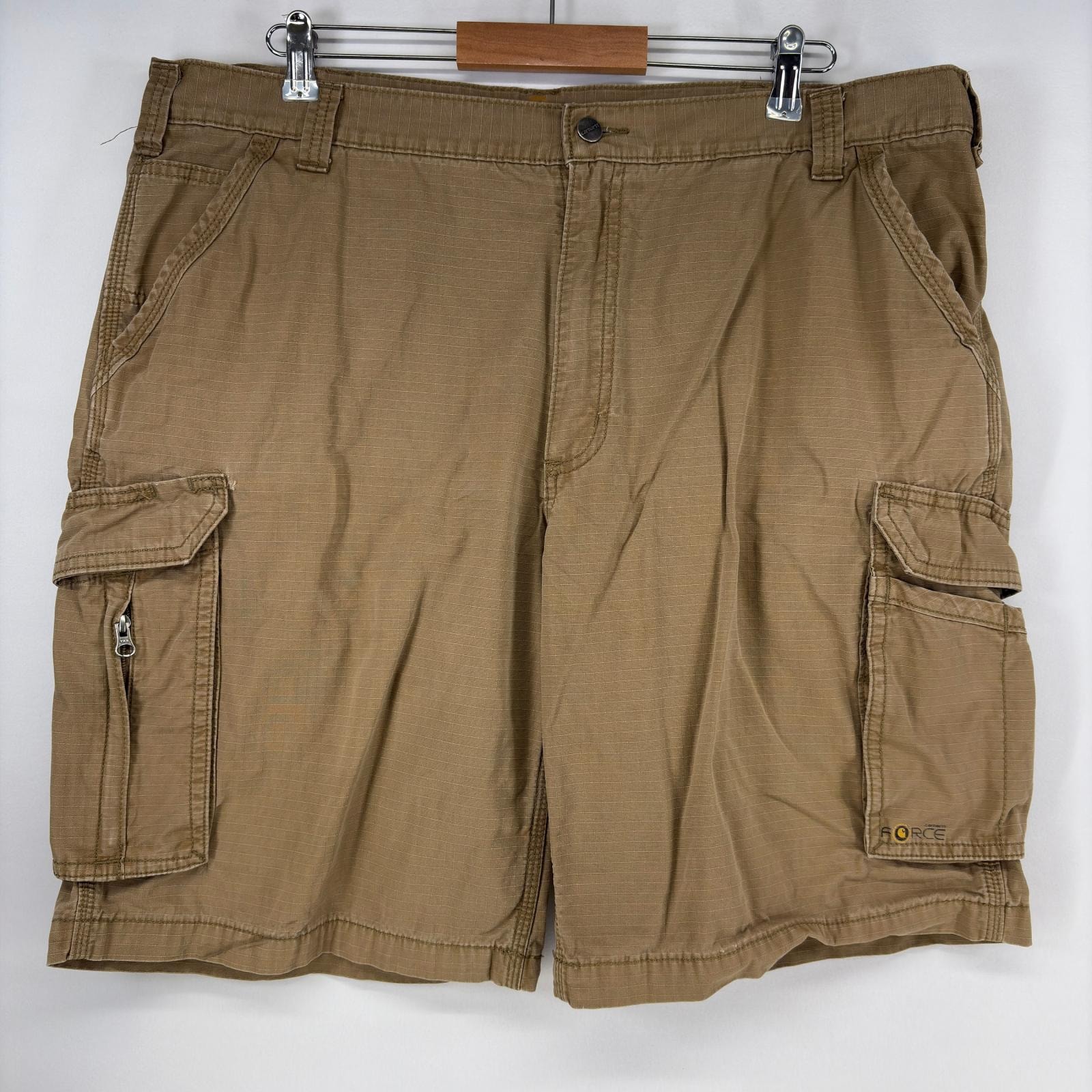 古着 カーハート Carhartt ダック ショートパンツ ワンポイントロゴ リップストップ ジップ ハーフ カーゴ w42 ブラウン メンズ