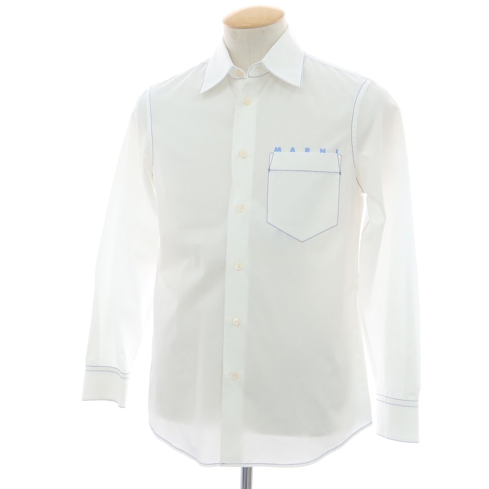 【中古】マルニ MARNI コットン カジュアルシャツ ホワイトxブルー【サイズ44】【メンズ】