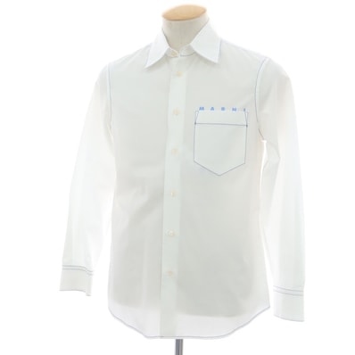 【中古】マルニ MARNI コットン カジュアルシャツ ホワイトxブルー【サイズ44】【メンズ】