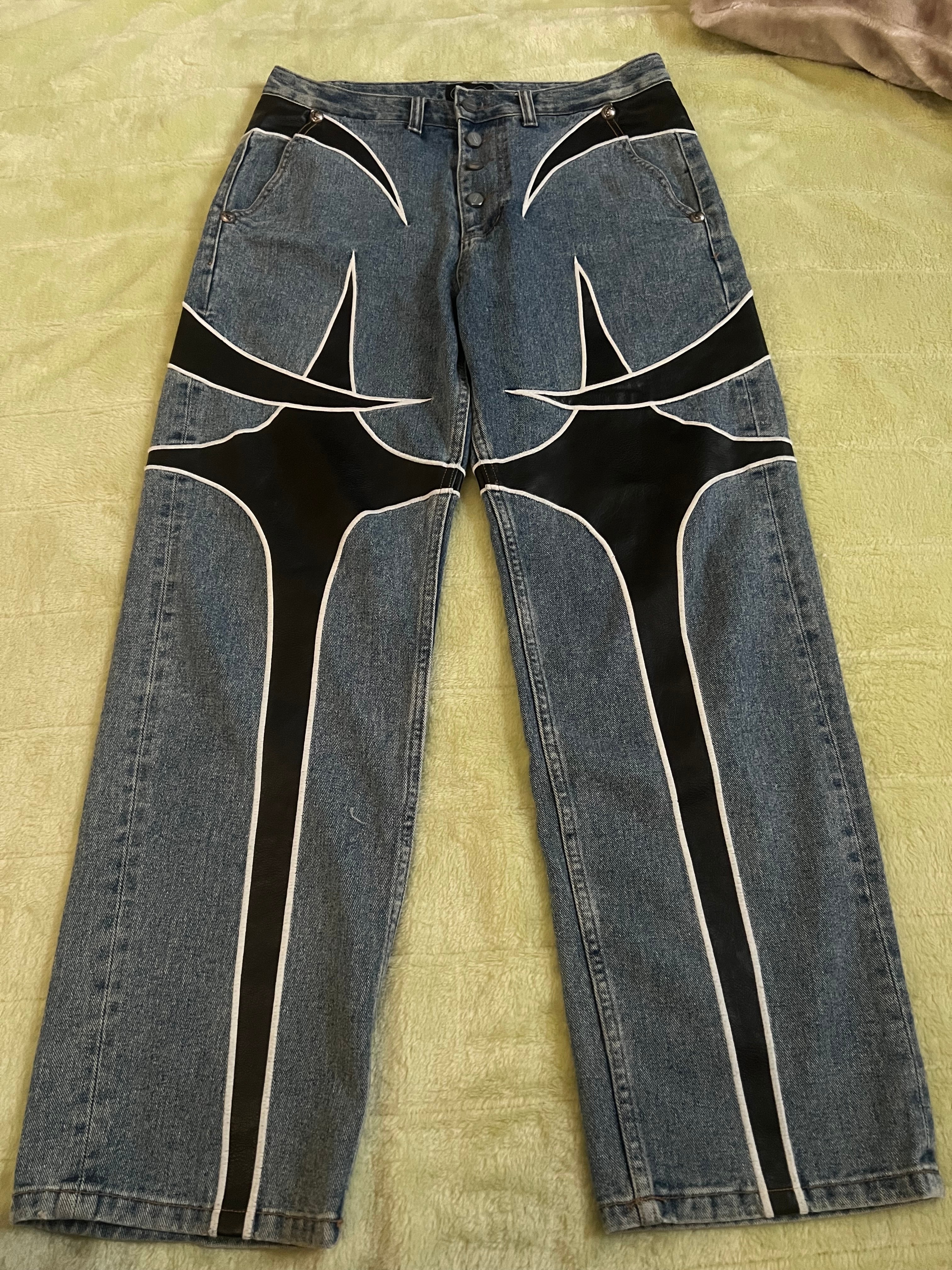 サグクラブ レザー デニム パンツ 2 "ブルー"