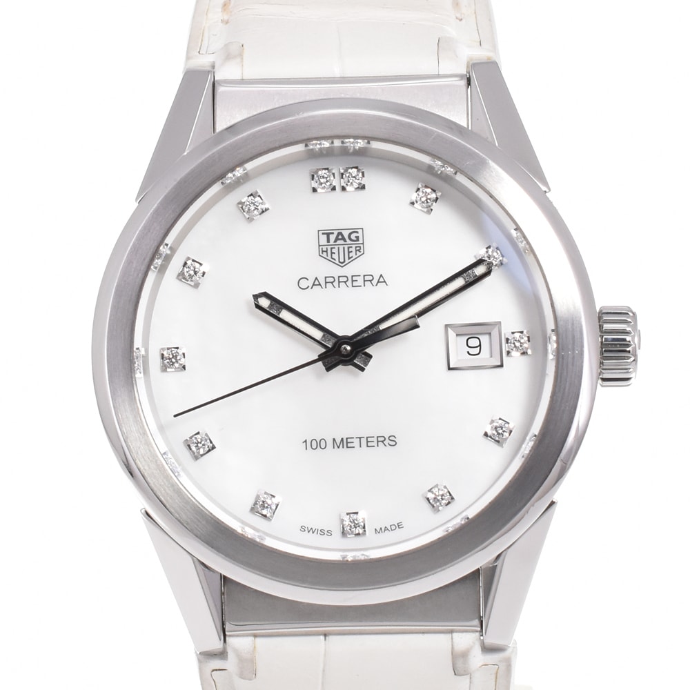 値下 タグホイヤー TAG HEUER WBG1312 カレラ 13P ダイヤモンド クォーツ ユニセックス 美品 箱・保証書付き L#145465