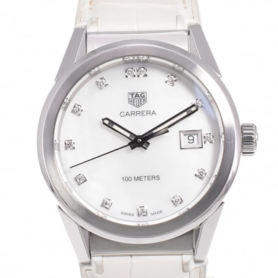 値下 タグホイヤー TAG HEUER WBG1312 カレラ 13P ダイヤモンド クォーツ ユニセックス 美品 箱・保証書付き L#145465