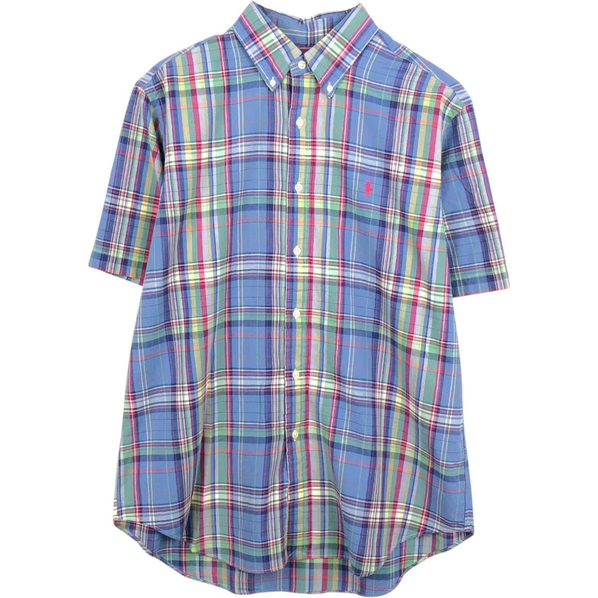 古着 ラルフローレン Ralph Lauren CLASSIC FIT クラシックフィット マドラスチェック 半袖 ボタンダウン チェックシャツ メンズL相当/eaa668578