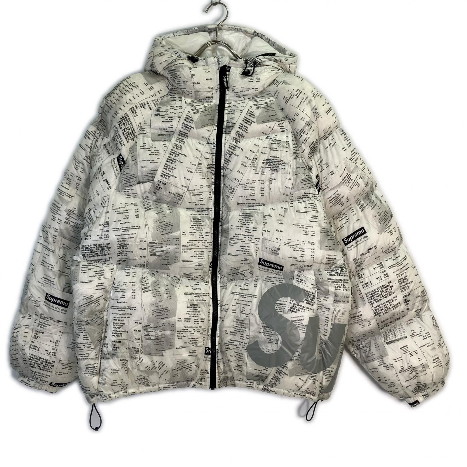 シュプリーム 20AW ホワイト Hooded Down Jacket Receipts L