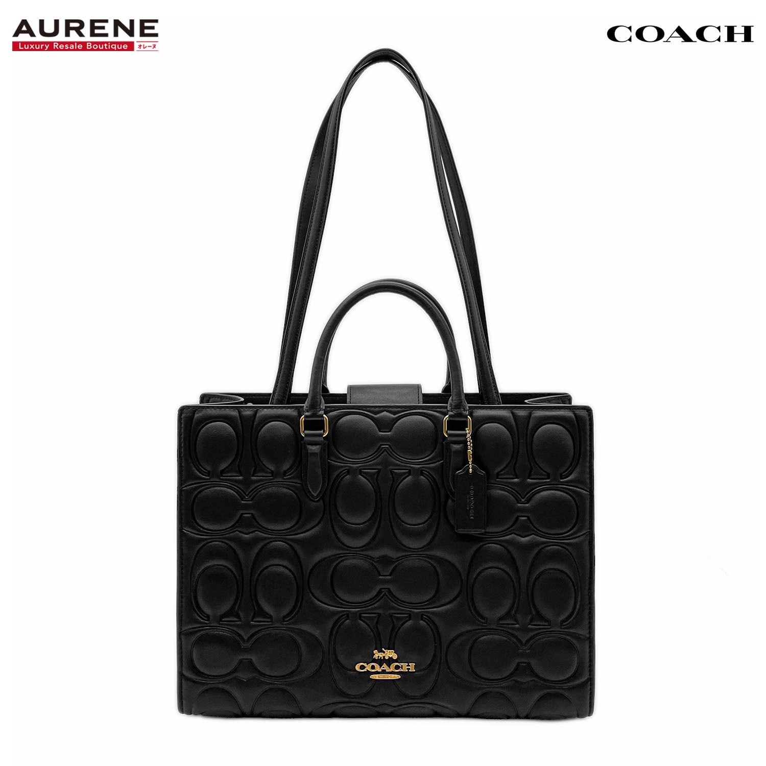 COACH コーチ トートバッグ 2WAY マギー レギュラーサイズ エンボス シグネチャー CY672 レザー ブラック レディース
【中古】