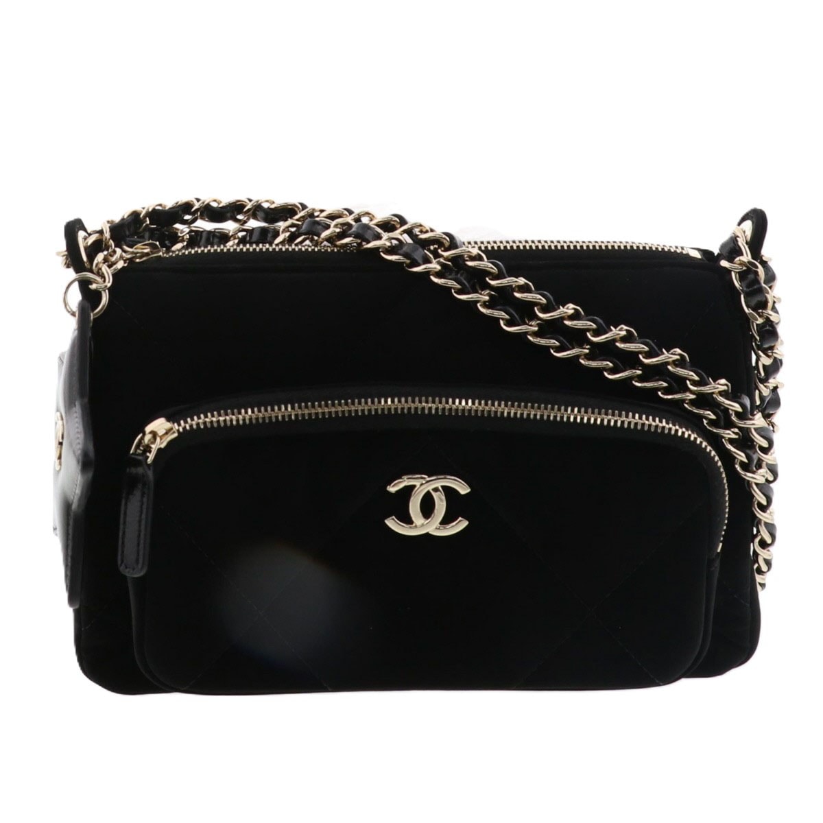 CHANEL シャネル マトラッセ チェーン クラッチバッグ ショルダーバッグ AP4771 ベルベット ナイロン ブラック ゴールド金具 レディース【中古】