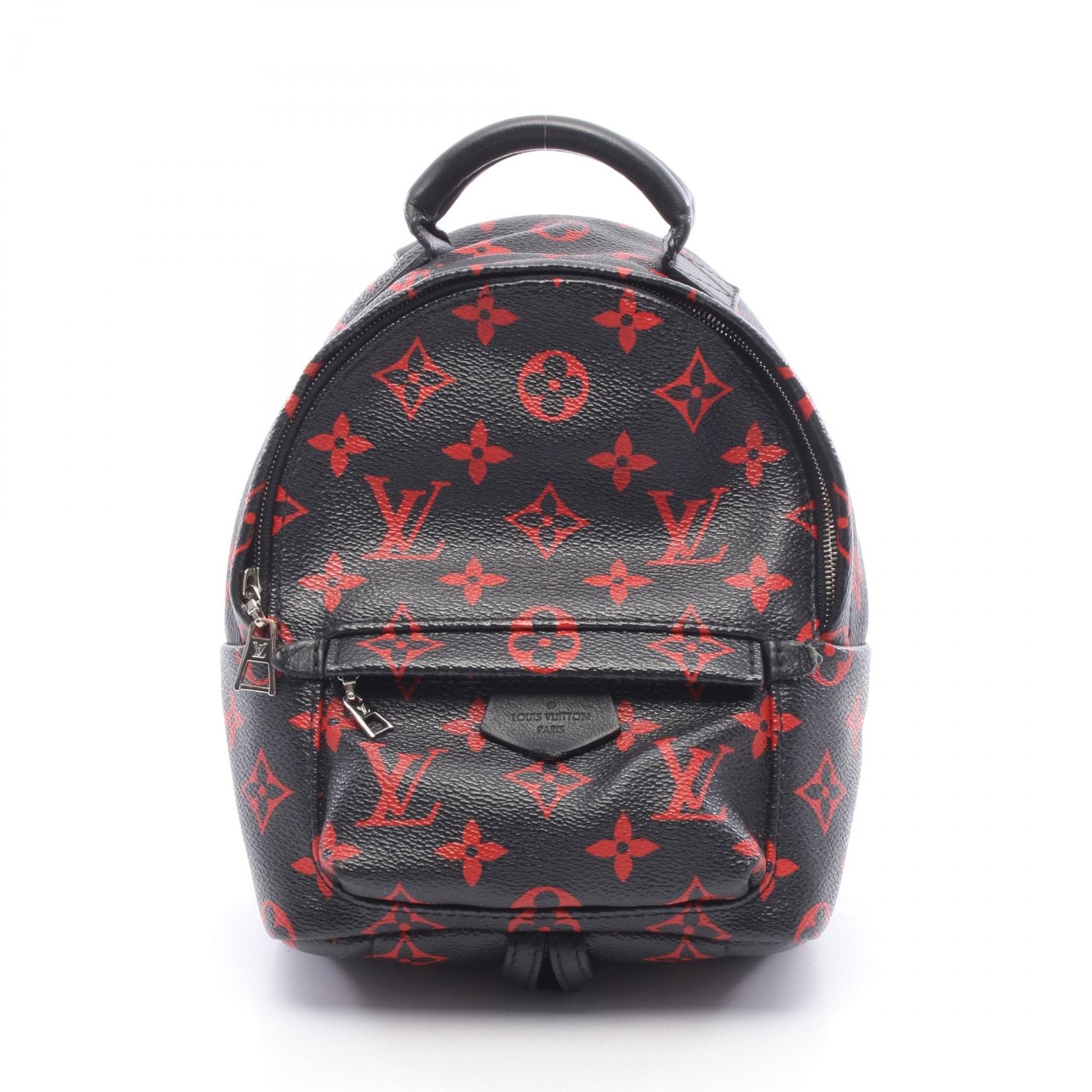 ルイ・ヴィトン LOUIS VUITTON パームスプリングス バックパック ミニ モノグラムアンフラルージュ リュックサック バックパック バッグ PVCコーティングキャンバス レザー レッド レディース ブラック系 / レッド系
