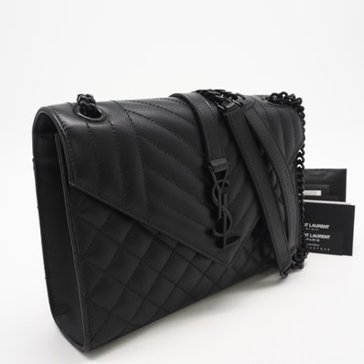 極美品 SAINT LAURENT サンローラン ミックスマトラッセ ラムスキン エンベロープ ミディアム 600185 2wayショルダーバッグ ブラック ラムスキン レディース
