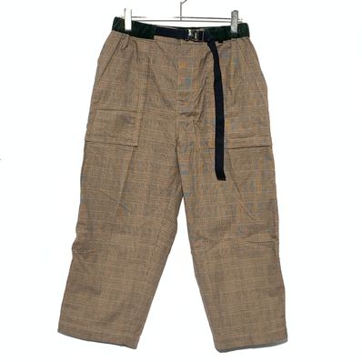 sacai adjust buckle belt plaid pattern pants brown