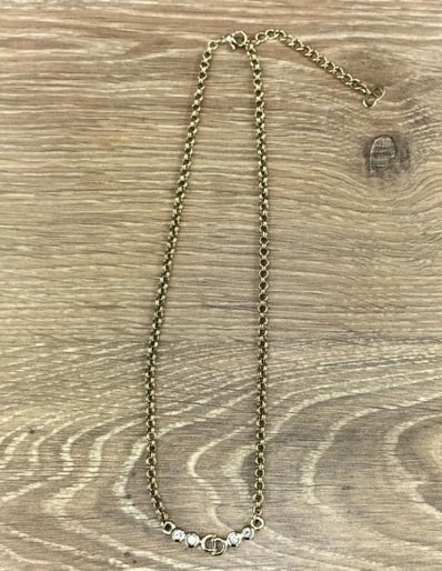 Dior CD Logo Necklace GP Rhinestone "Gold"