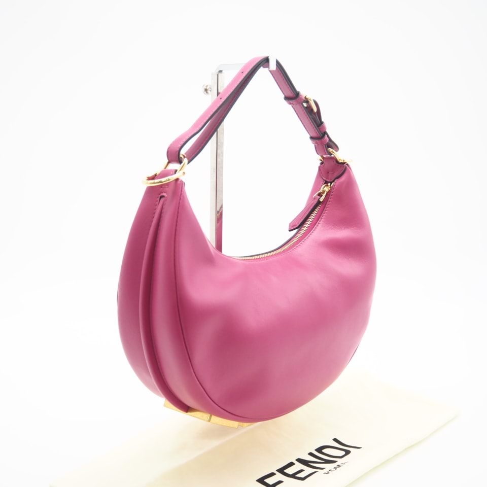 美品 FENDI フェンディ レザー フェンディグラフィ スモール 8BR798 ハンドバッグ ピンク レザー レディース