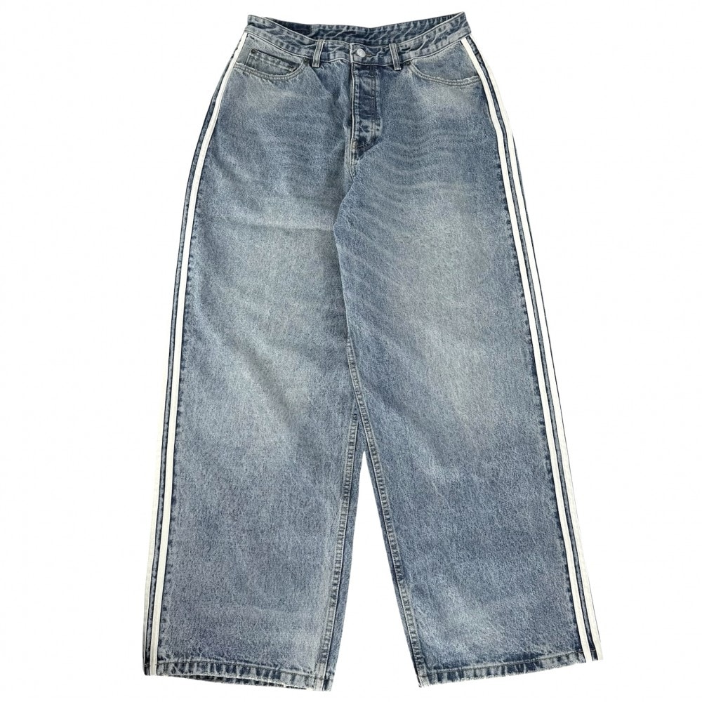 BALENCIAGA バレンシアガ デニムパンツ アディダスコラボ サイドラインバギーパンツ ボトムス ストレートパンツ adidas 服 S 724778 インディゴ シルバー金具 コットン    メンズ オールシーズン【中古品】