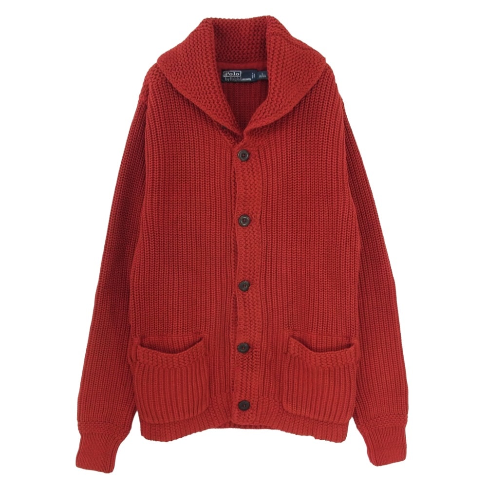 POLO RALPH LAUREN ポロ・ラルフローレン 0185414WGB コットン ショールカラー ローゲージ リブ ニット カーディガン レッド系 S【中古】