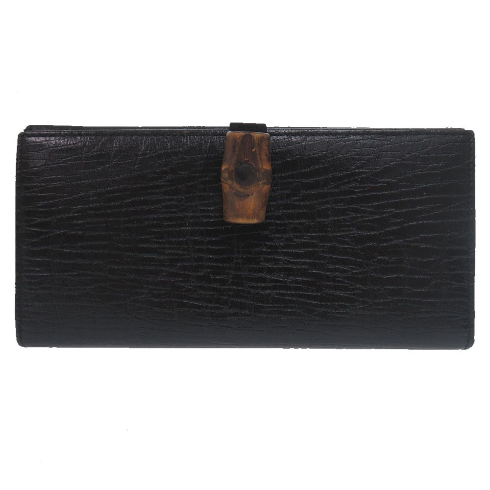 グッチ  バンブー 二つ折り長財布 112522  レザー  ブラ