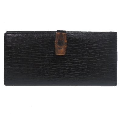 グッチ バンブー 二つ折り長財布 112522 レザー ブラ