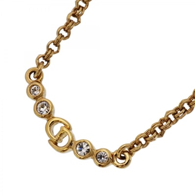 【6jdb0474-k】クリスチャンディオール ネックレス CDロゴ GPメッキ ラインストーン ゴールド【中古】レディース