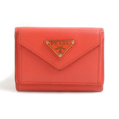 プラダ PRADA 三つ折り財布 レザー オレンジ ユニセックス【中古】 r11161a