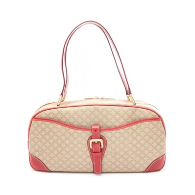 セリーヌ CELINE マカダム ハンドバッグ バッグ PVCコーティングキャンバス レザー レディース ベージュ系 / レッド系 【中古】