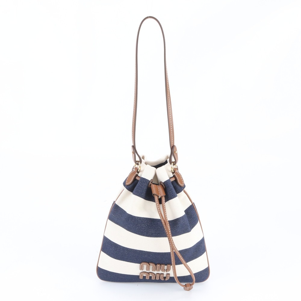 ■極美品 ミュウミュウ ストライプ ドローストリングショルダーバッグ