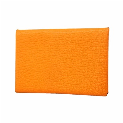【6he5583】エルメス カードケース カルヴィ シェブルミゾル オレンジ シルバー金具 B刻印【中古】メンズ レディース ユニセックス