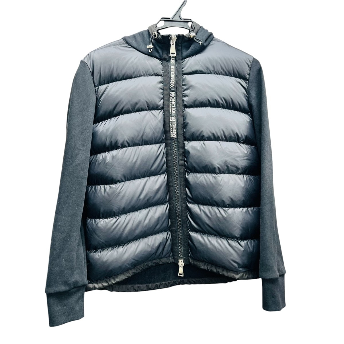 MONCLER 美品 モンクレール 2020年 MAGLIA CARDIGAN カーディガン ダウンパーカー ダウンジャケット ナイロン コットン フェザー 異素材切替 ブラック パーカー #M ABランク 中古 鑑定済