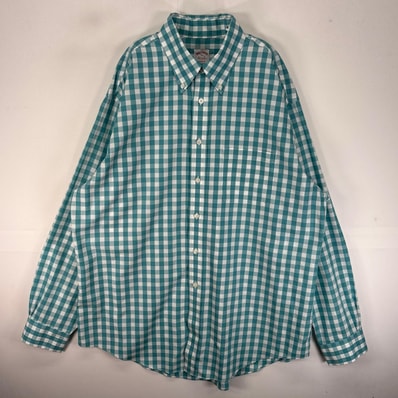 古着 ブルックスブラザーズ Brooks Brothers 長袖シャツ ボタンダウン 胸ポケット L グリーン系 チェック メンズ