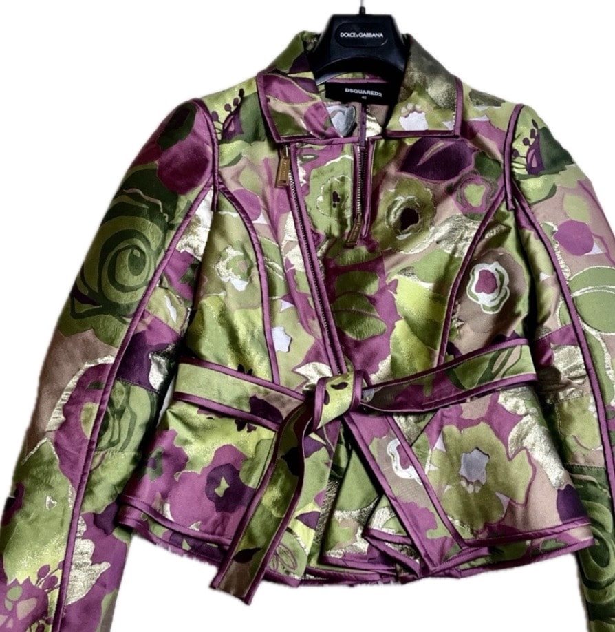 極美品 DSQUARED2 花柄 総柄 ライダースジャケット ベルト ブルゾン