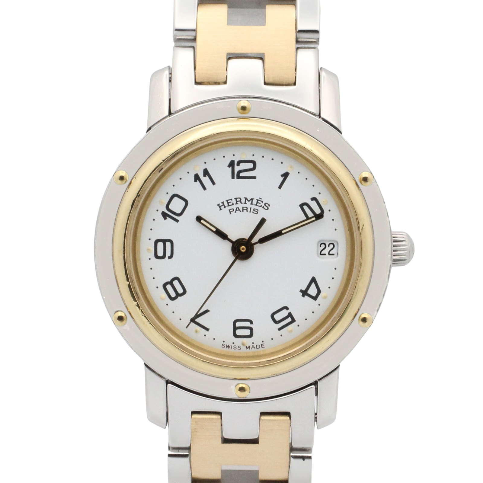 エルメス HERMES クリッパー 腕時計 時計 GP(ゴールドメッキ) ステンレススチール レディース ホワイト系 CL4.220 【中古】