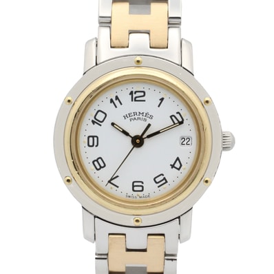 エルメス HERMES クリッパー 腕時計 時計 GP(ゴールドメッキ) ステンレススチール レディース ホワイト系 CL4.220 【中古】