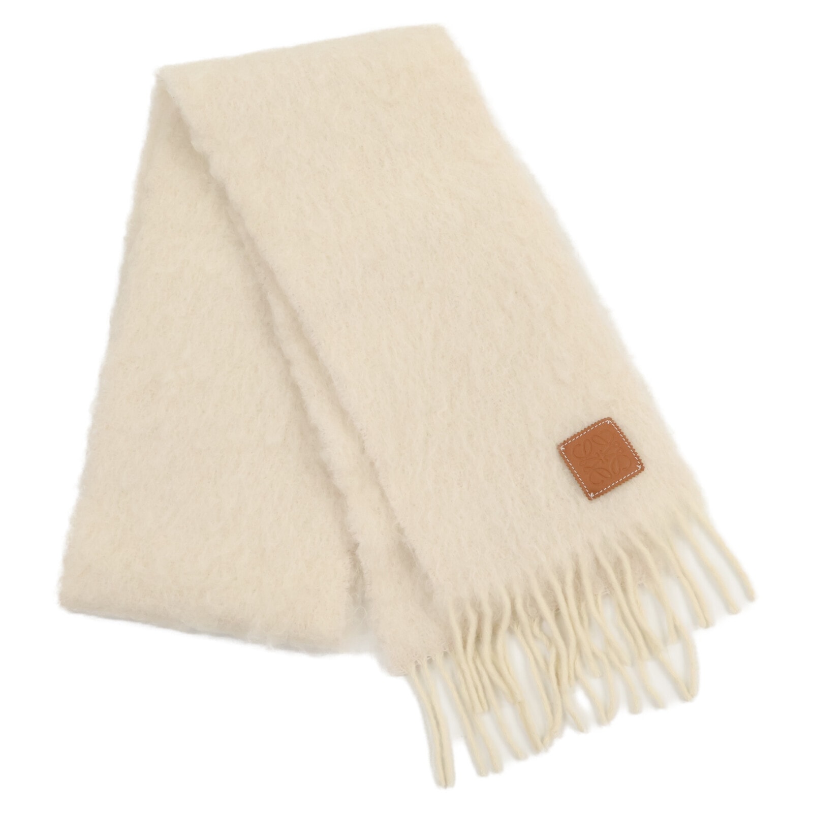 ロエベ 【美品】アナグラムレザーパッチ モヘヤ/ウール フリンジ