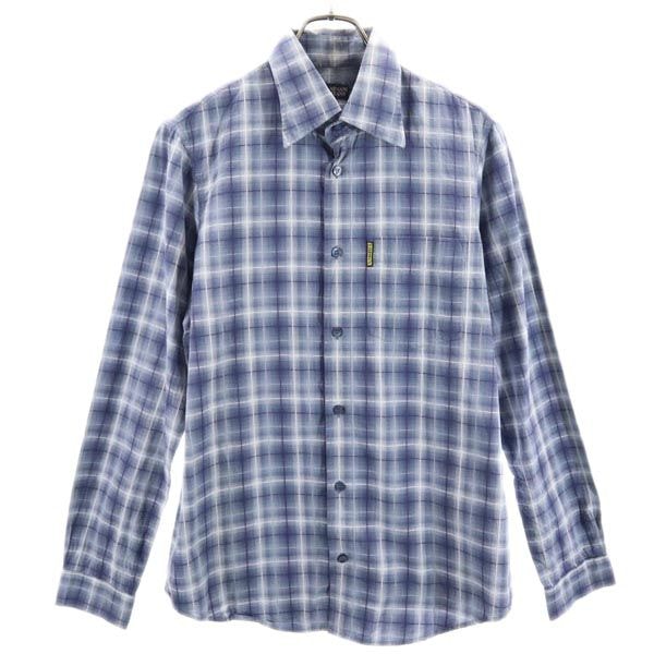 ARMANI JEANS アルマーニジーンズ チェック 長袖 コットンシャツ M ブルー系 ロゴ
