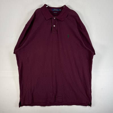 古着 ポロ・ラルフローレン POLO RALPH LAUREN 鹿の子 半袖 ポロシャツ ロゴ 刺繍 大きいサイズ 2ボタン 14041 ワインレッド 無地 メンズ