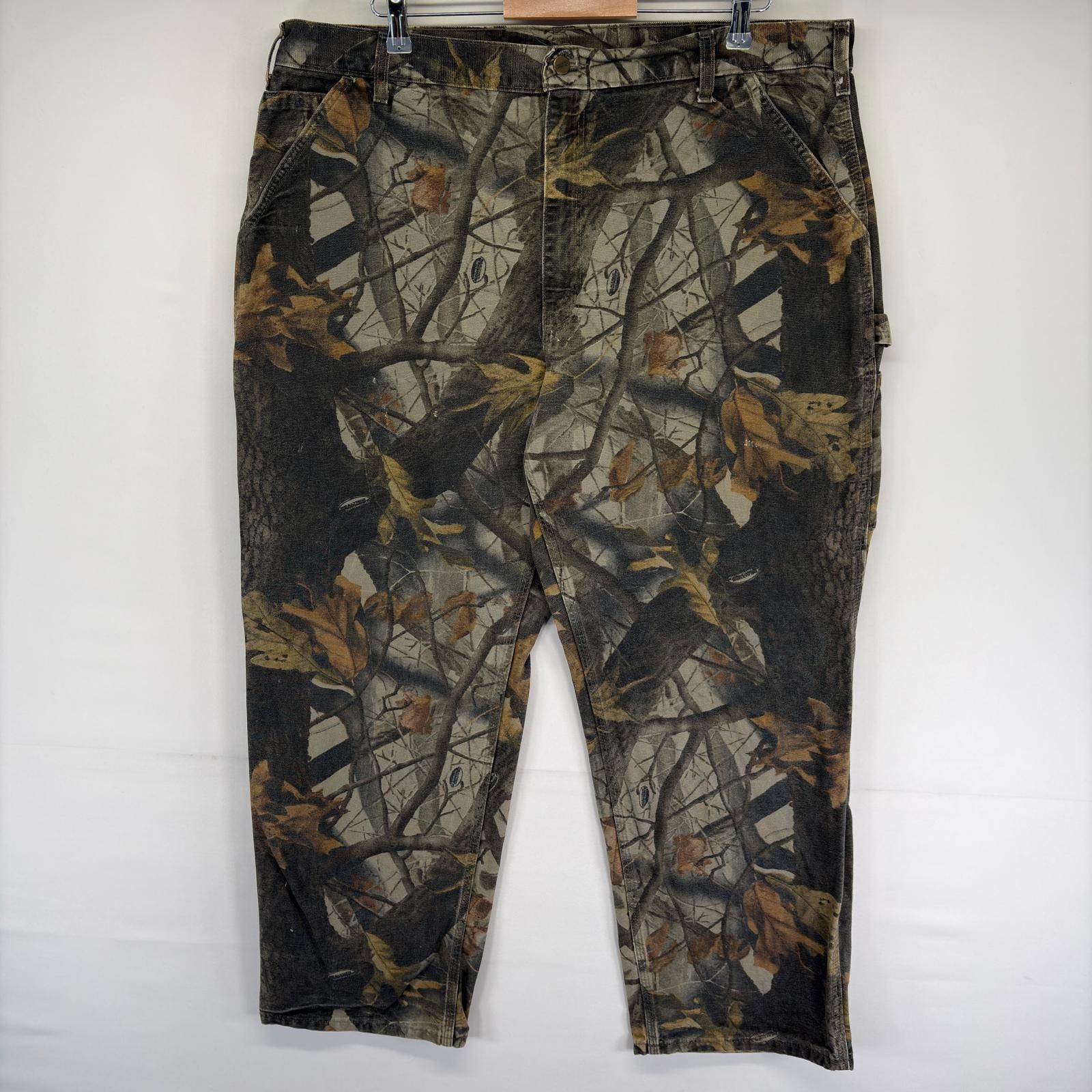 古着 カーハート Carhartt ダック パンツ ペインター ジップ ハンマーループ w42 L30  ブラウン系 カモフラージュ(迷彩) メンズ