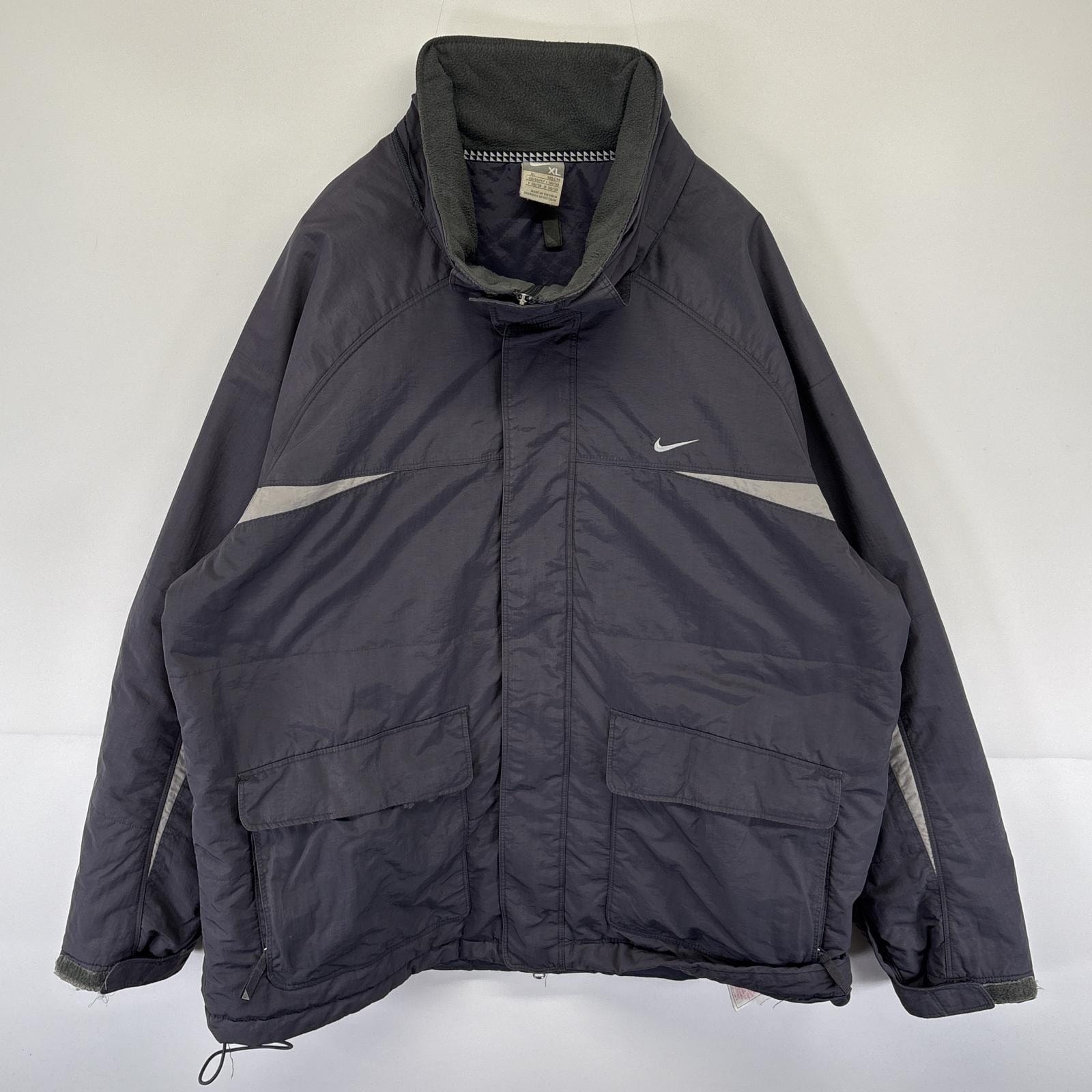 古着 ナイキ NIKE マウンテンジャケット パーカー フルジップ 中綿 ビッグロゴ 大きいサイズ XL  グレー メンズ