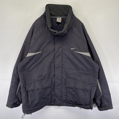 古着 ナイキ NIKE マウンテンジャケット パーカー フルジップ 中綿 ビッグロゴ 大きいサイズ XL グレー メンズ