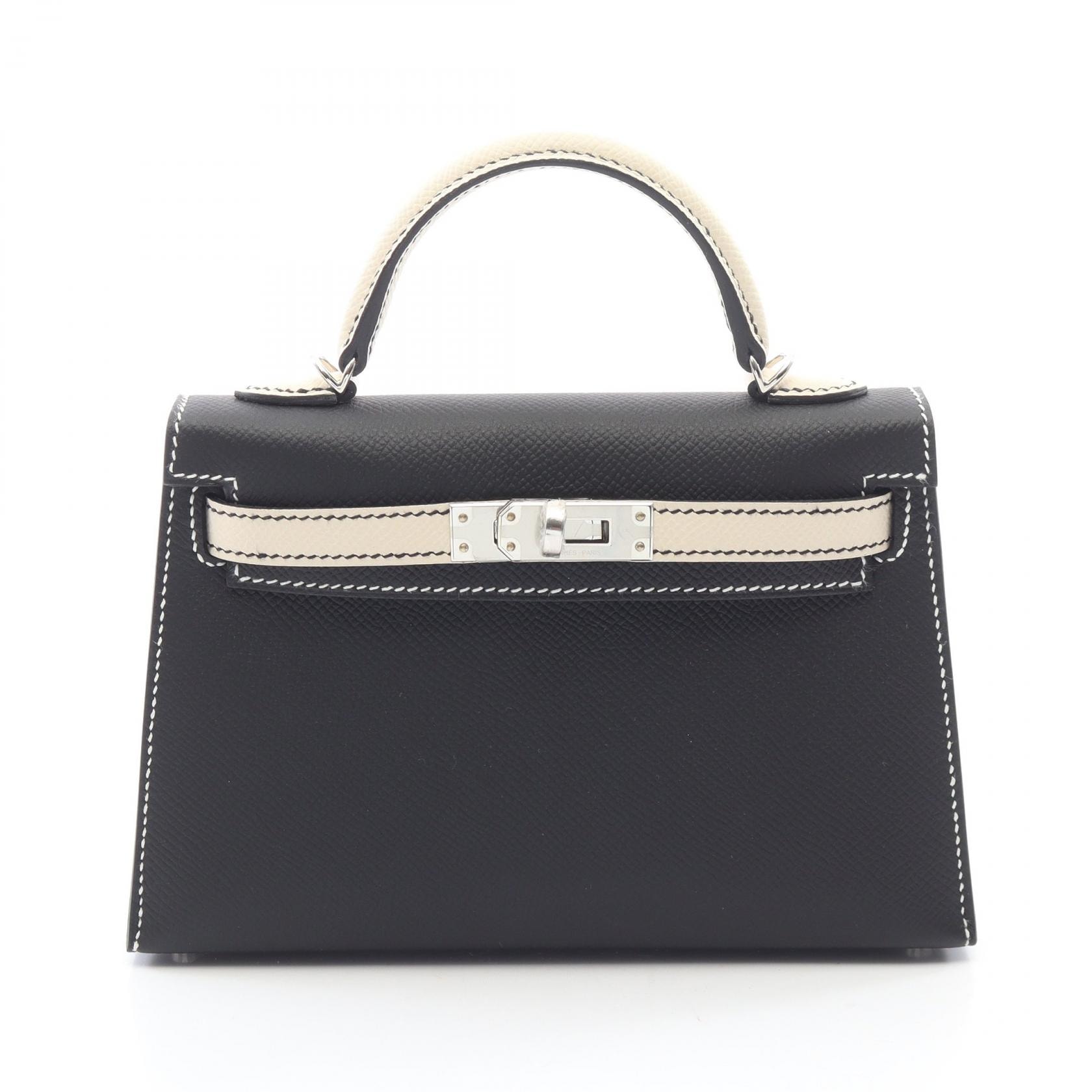 エルメス HERMES ミニケリー2 クレ パーソナルオーダー 外縫い 2WAY ハンドバッグ バッグ ヴォーエプソン ヴォーエプソン レディース ブラック系 / アイボリー系 【中古】